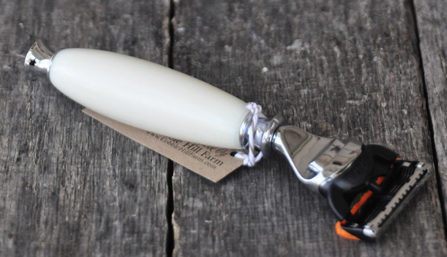 Handcrafted White Acrylic Fusion or Mach III Razor